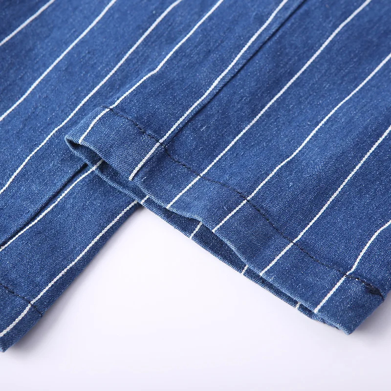 Женские джинсы в Вертикальную Полоску темно-синие повседневные брюки с высокой