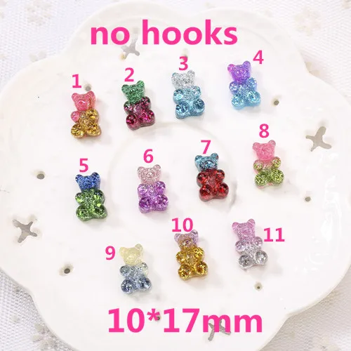 20 штук 10*17 мм сверкающие сладкий Gummy медведя градиентная расцветка; Высота полимерные Стразы плоские с оборота Кабошоны, Чарующее ювелирное головные аксессуары для волос - Цвет: no hooks