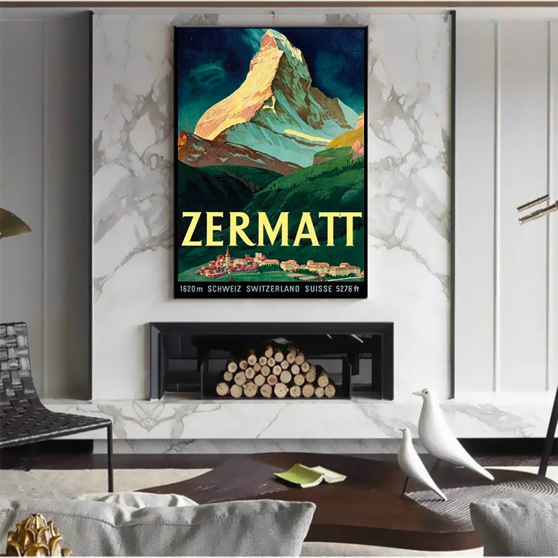 ZERMATT Switzerland вид на море горы путешествия в швейцарарию серия винтажный постер