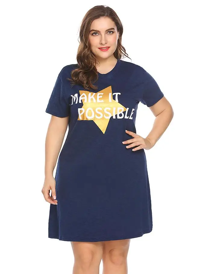 IN'VOLAND размера плюс, женское платье для сна, XL-5XL, весна-лето, с буквенным принтом в виде звезды, большая ночная рубашка, ночная рубашка, для отдыха, большой размер
