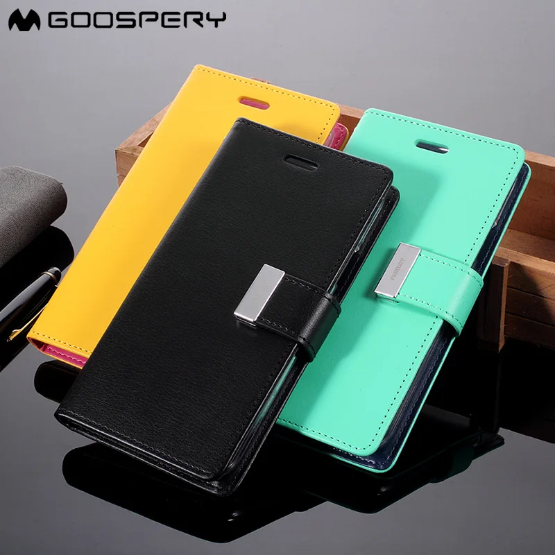 GOOSPERY для iPhone 6s 6 Plus 7 8 5 5S SE случае Rich Diary из искусственной кожи Металлическая