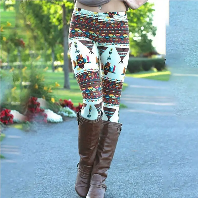 1pc Women Ankle Length Tribal Printed Casual Skinny Slim Legging Stretchy Knit Christmas Gift Snowflake Leggins | Женская одежда
