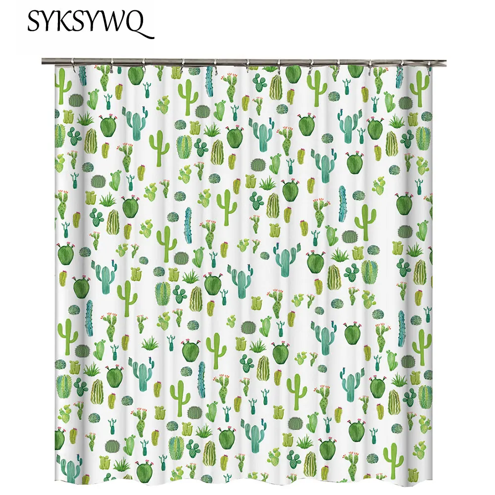 Cactus Shower Curtain Succulent Plants Bath Green Bathroom Fabric Rideau Douche 3D | Дом и сад