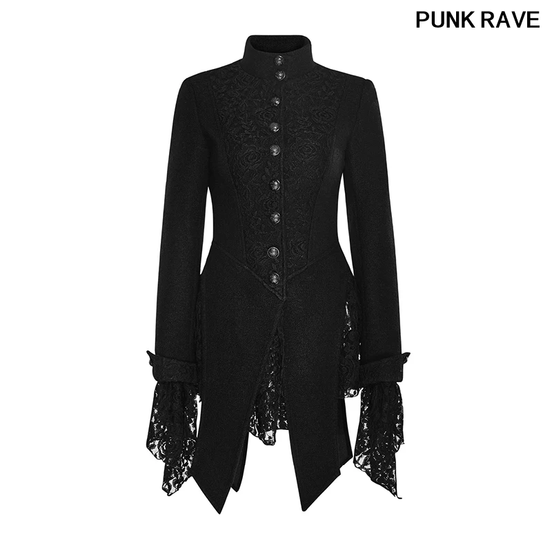 Женское Полушерстяное пальто готическое черное полушерстяное полупальто в