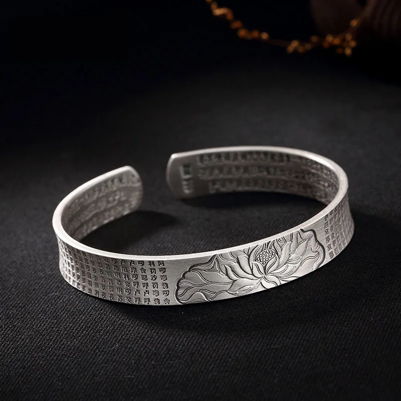 

L&P New Arrival 999 Sterling Silver The Lotus Sutra Bangle For Women Tibet Tibetan style Handmade Vintage Silver Bracelets