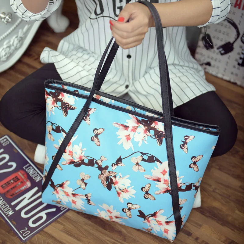 Кожаные сумки для женщин на плечо с цветочным принтом и бабочкой женская большая