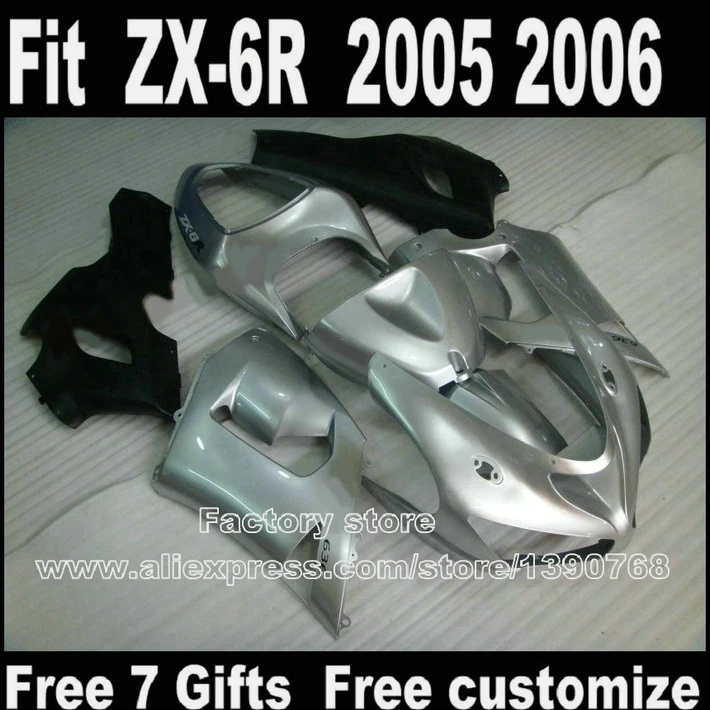 High quality fairing kit for Kawasaki ZX6R 2005 2006 ZX-6R 05 06 Ninja 636 silver black fairings bodywork set XX83 | Автомобили и