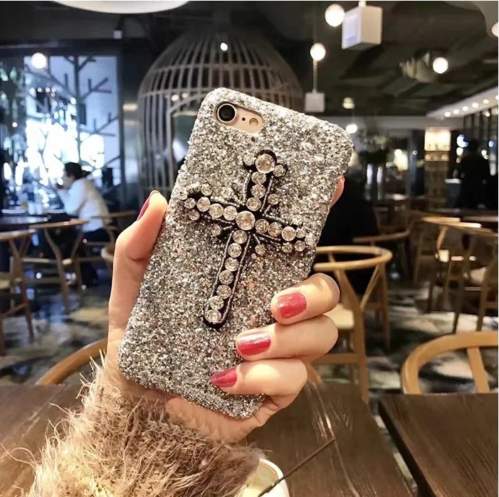 Phone Case Luxury Fashion Bling Glitter Diamond Cross Ultra Thin Anti-knock Protective Cover for 6 6S Plus 7 |