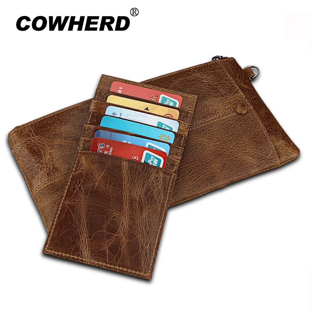 COWHERD новый мужской кошелек 100% из натуральной кожи Crazy Horse Zipper монета карман Топ