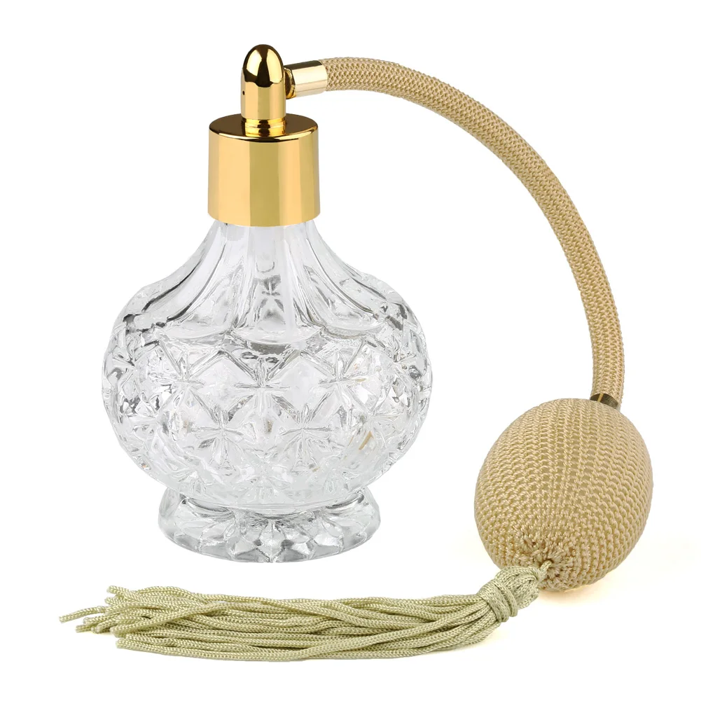 Clear Crystal Glass Perfume Bottle Atomizer with Yellow Long Tassel Spray Pump 80ml | Красота и здоровье