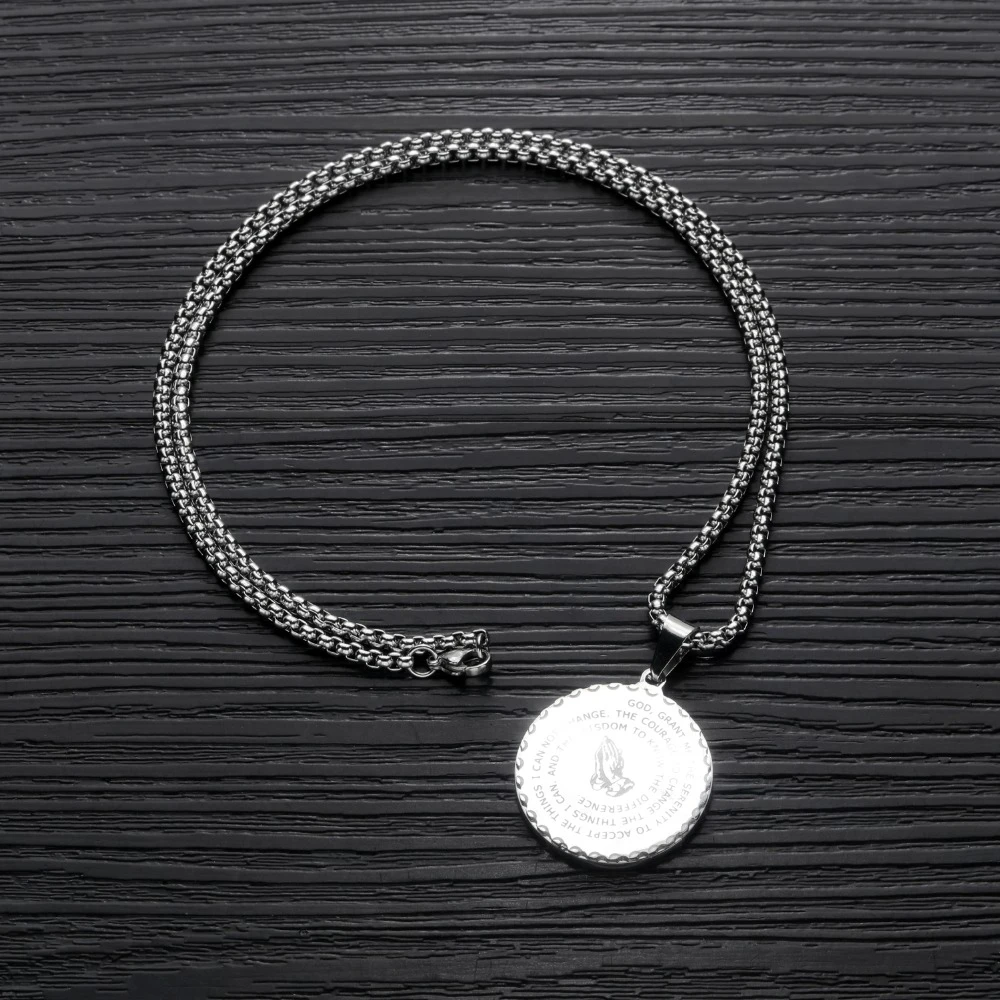Retro Christian Prayer Hands Scripture White&ampGolden&ampBlack Color Pendant Necklaces For Women Men Gift GX1456 | Украшения и