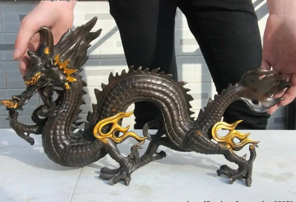 

China Bronze Copper Fengshui Zodiac Year Auspicious lucky Dragon Dragons statue