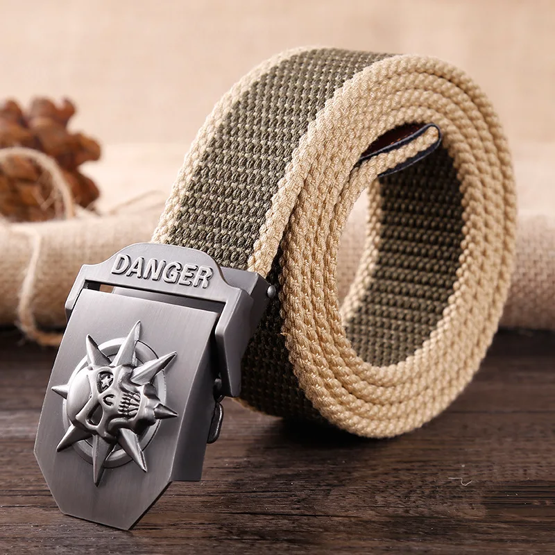 Горячая распродажа мужской холщовый ремень с черепом и металлической пряжкой