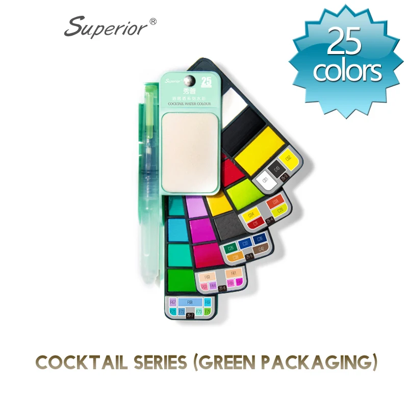 Превосходные Твердые акварельные краски в наборе с водяная кисть складная дорожная воды Цвет пигмент 18/25/33/42 Цвета - Цвет: 25 colors (green)