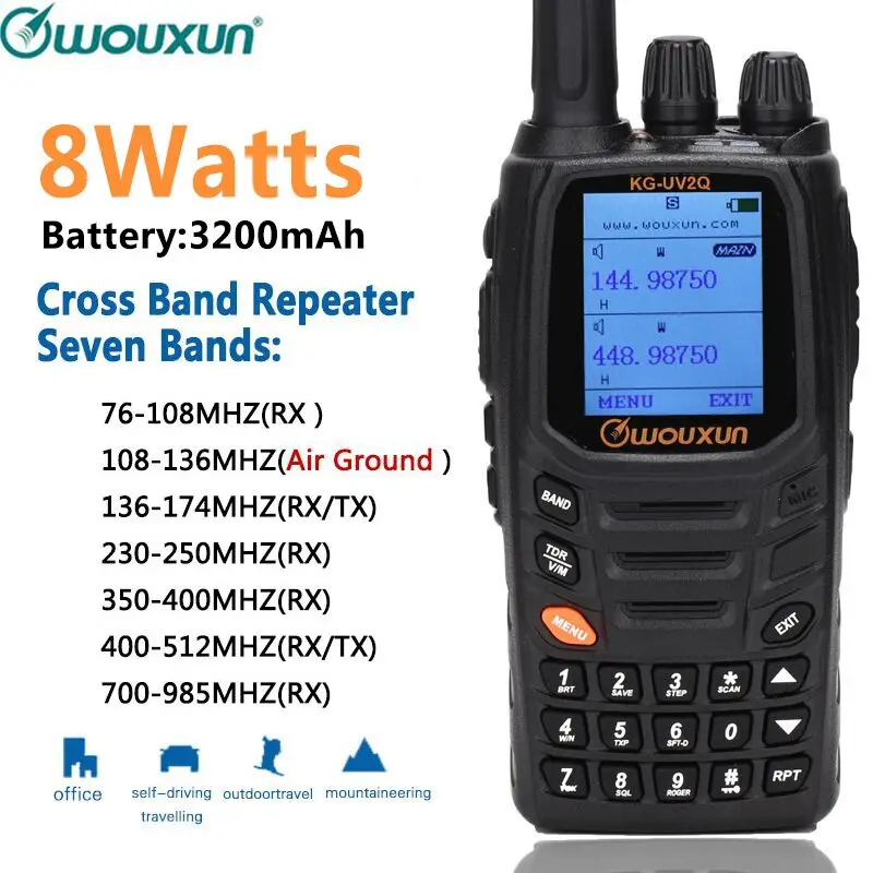 Wouxun KG-UV2Q 8 Вт высокой мощности Мощность 7 полос в том числе воздушной с перекрещёнными коммутацией стволов иди и болтай Walkie Talkie “иди и обновления KG-UV9D плюс Ham радио