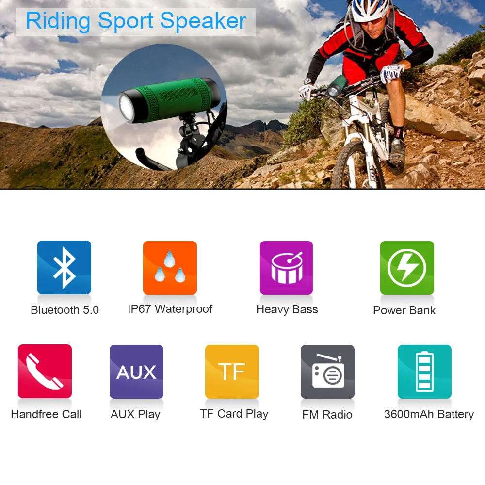 Портативный Открытый езда спортивный bluetooth динамик 3600 мАч power Bank