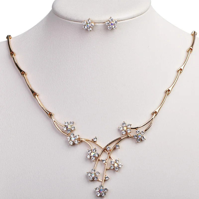 Madrry Bridal Wedding Jewelry Sets Necklace &amp Earrings Gold-color Red Rhinestone Collar Flower Brincos Female Party Schmuck | Украшения