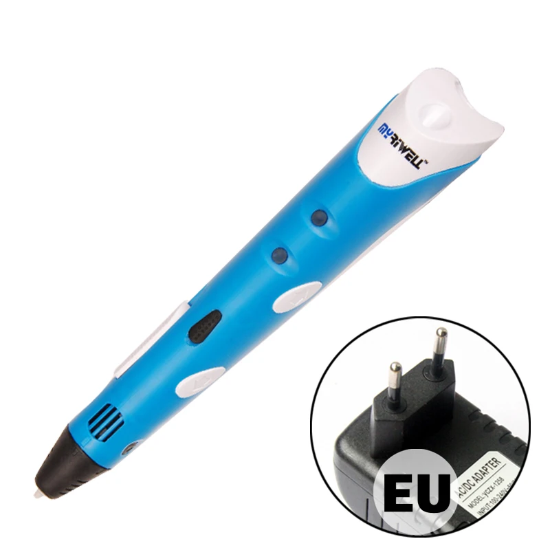 Myriwell 3d печать pen1.75 мм ABS Смарт 3D Ручка для рисования+ нить+ адаптер креативный подарок для детей дизайн живопись - Цвет: Blue EU Adapter