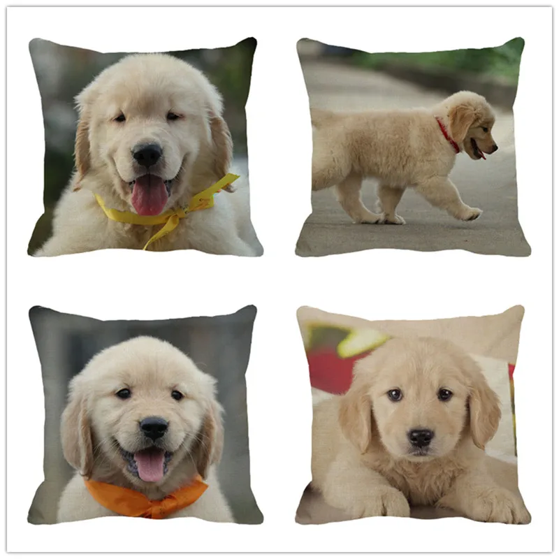 XUNYU Cute Pet Little Golden Retriever Dog Pillow Case Childs Linen Printed Cushion Cover for Home Sofa Pillowcase 45x45 Cm | Дом и сад