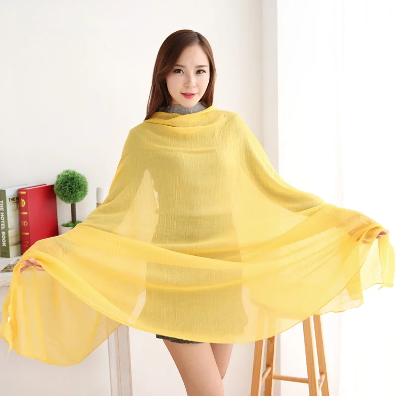 Мода 2017 г. зимние Шарфы для женщин Для хиджаб хлопок белье шарф Однотонная одежда