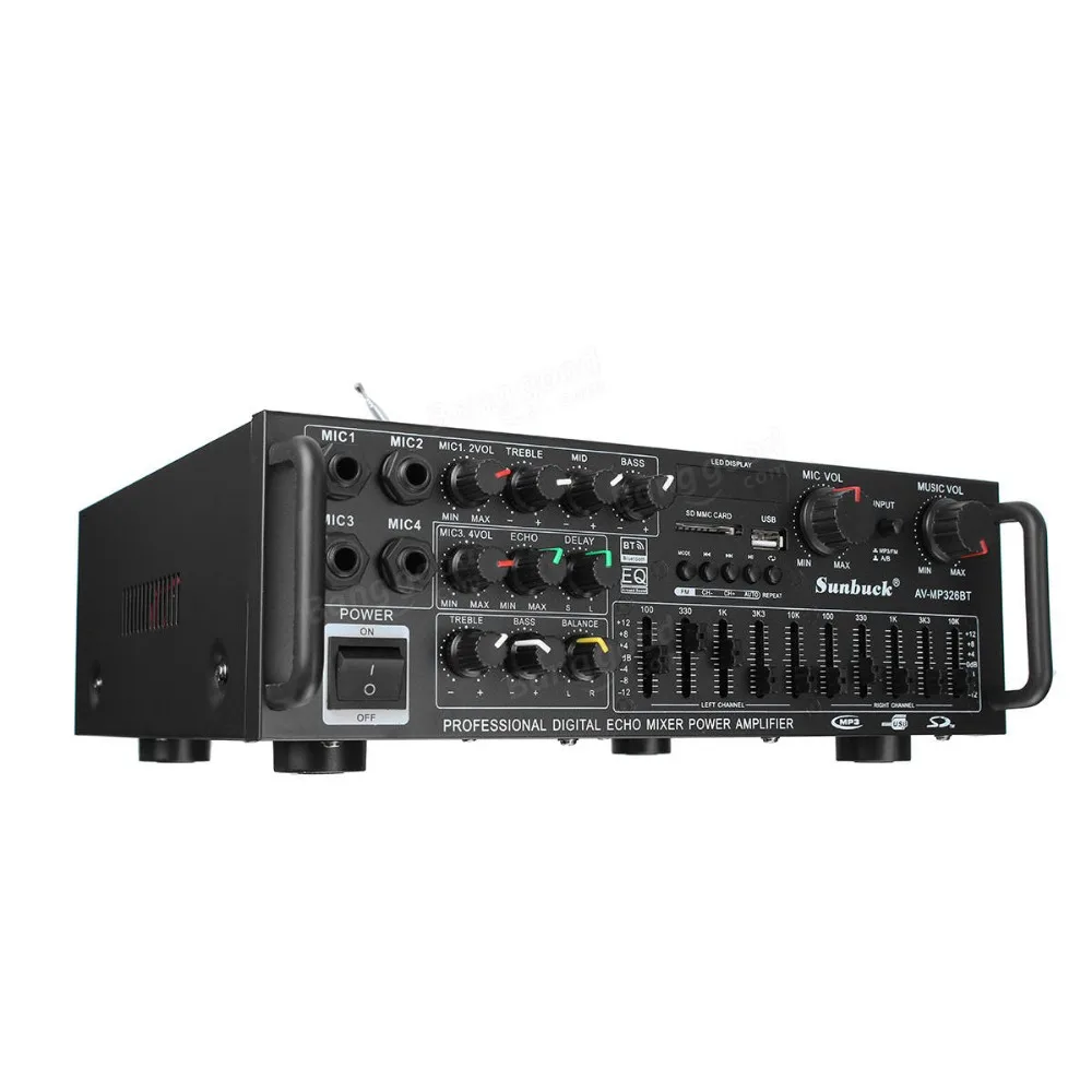 10-сегметный QE эквалайзер, обеспечивающий SUB SD карты Bluetooth 12V 220V 300W+ 300W 2,0 высокой мощности сабвуфер 2,0 Цифровой караоке аудио усилитель
