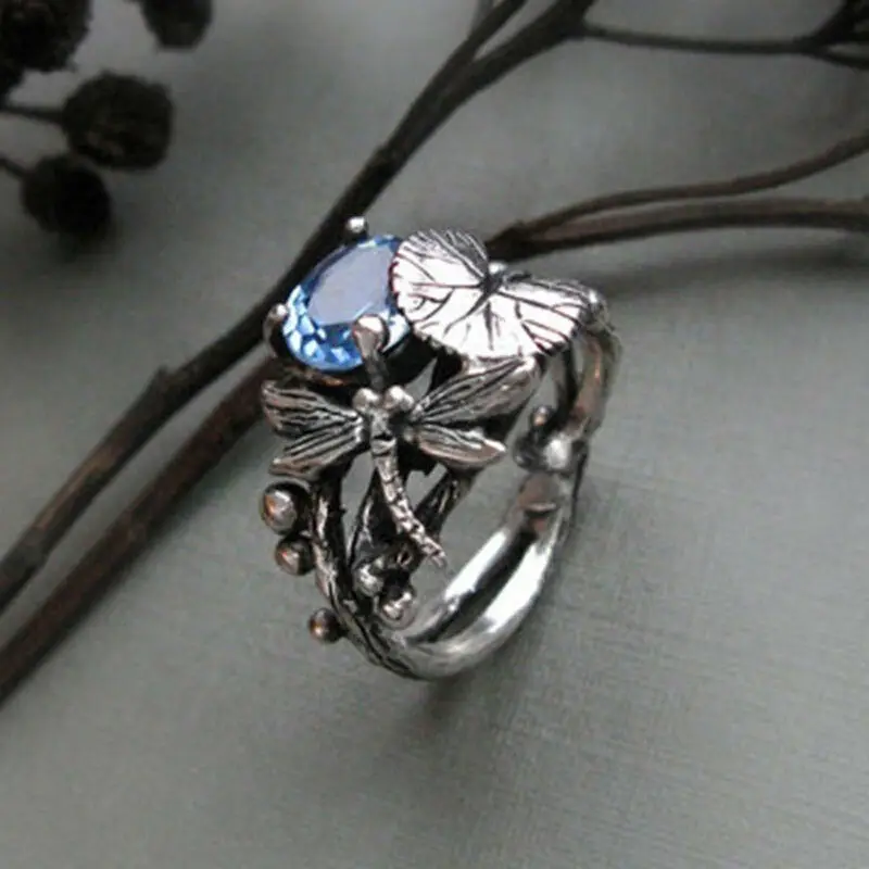 

Fashion Personality Women Blue Insect Dragonfly Ring Wedding Party Jewelry Gift