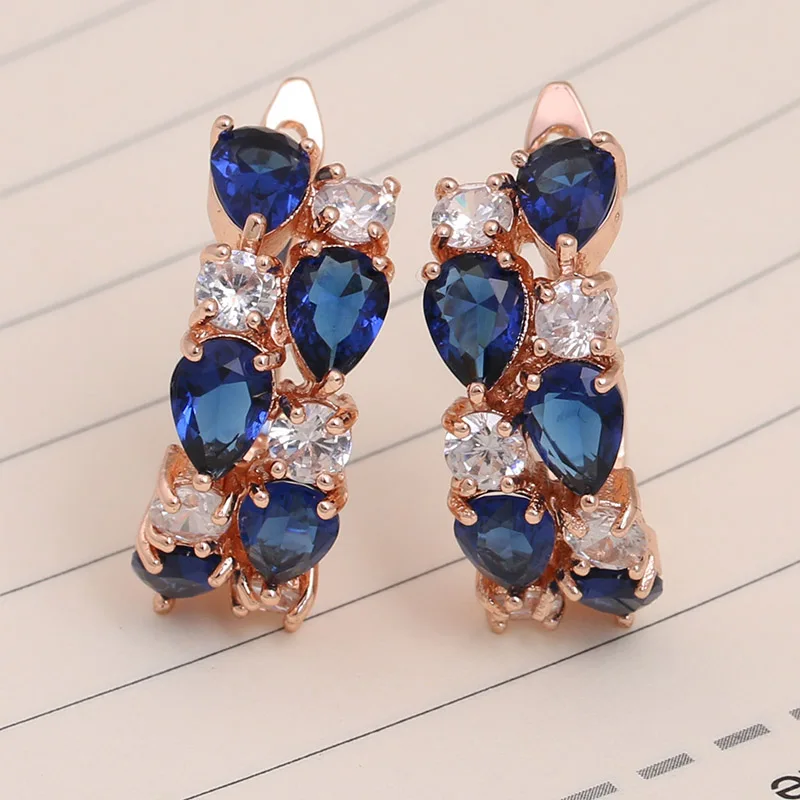 BlueWhite RoseGold LXOEN этнические круглые серьги-кольца с зеленым цирконием для женщин, вечерние серьги-кольца серебряного цвета, серьги украшения Brinco, подарок, бижутерия - Окраска металла: BlueWhite RoseGold