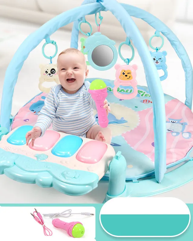 blue with Mic Детские игровые коврики для фортепиано с микрофоном, детские музыкальные игрушки, для занятий спортом, для малышей, для занятий в тренажерном зале, коврик для ползания, игровой коврик, развивающий коврик для малышей - Цвет: blue with Mic