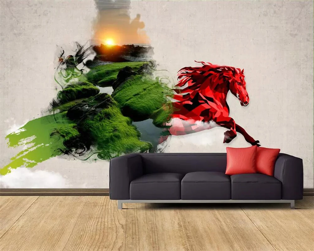 

Обои beibehang на заказ роспись фото Модный китайский стиль Новый китайский стиль простой бегущий конь фон большая роспись