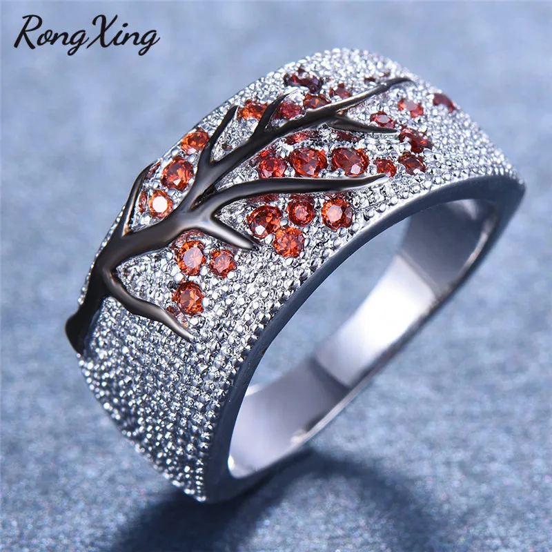RongXing креативное кольцо с цветком сливы серебряный цвет роза красным фианитом