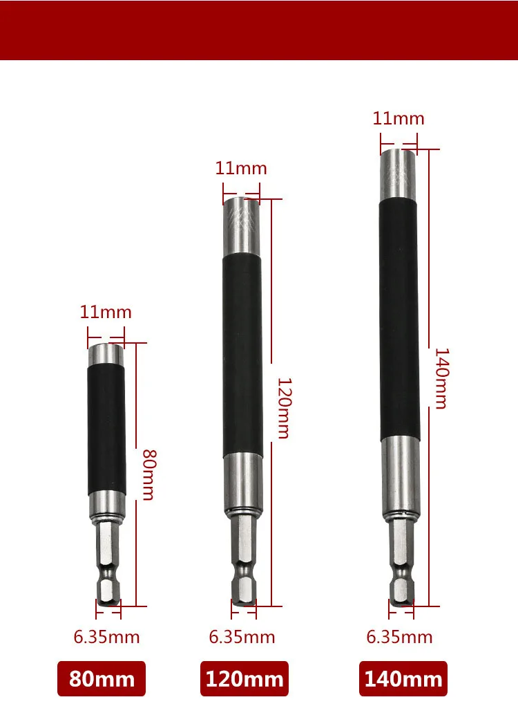 3pcs 3 шт. 1/" Шестигранным хвостовиком диаметром 80/120/140 мм Quick Release Мультитул наконечник бит Магнитная отвертка Набор бит держатель адаптер головки - Цвет: 3pcs