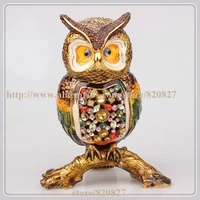 beautiful owl crystal studded pewter jewelry trinket box with gift box owls perched on tree log figurine
