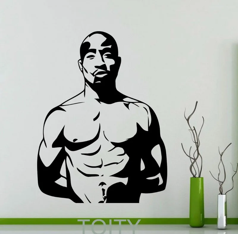 H74cm x W56cm 16 видов конструкций Тупак 2PAC виниловые наклейки рэп хип-хоп Музыка настенные наклейки Спальня Кабинет Бар Декорирование Интерьера дома американский поп-звезда росписи - Цвет: H74cm x W56cm