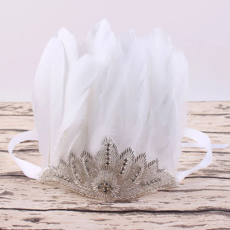 Boutique Baby Girl Headwear Princess Feather Crown Headband Bohemian Pad Rhinestone | Мать и ребенок