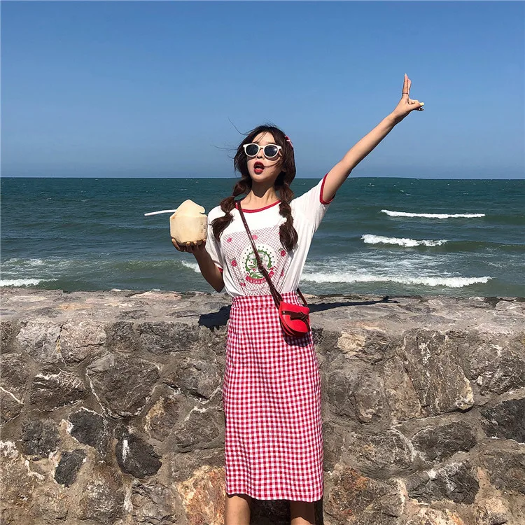 Лето 2019 г. Корейский ins стиль Свободные мультфильм печати футболки с коротким