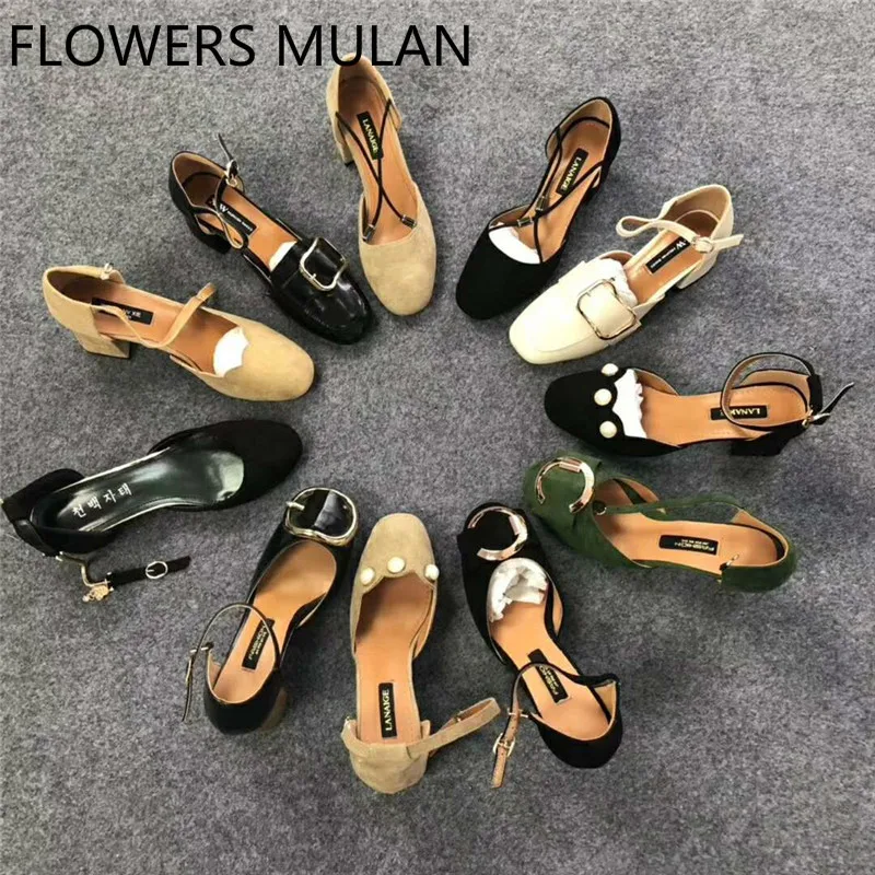 Женские замшевые сандалии Zapatos De Mujer черные зеленые бежевые с пряжкой на