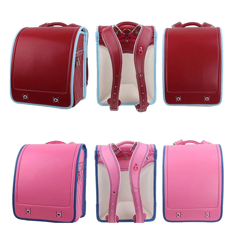 

Boy black Backpack For Children Orthopedic School Bag Japanese waterproof PU Hasp Solid High Quality Kid Randoseru For 1-3 Grade