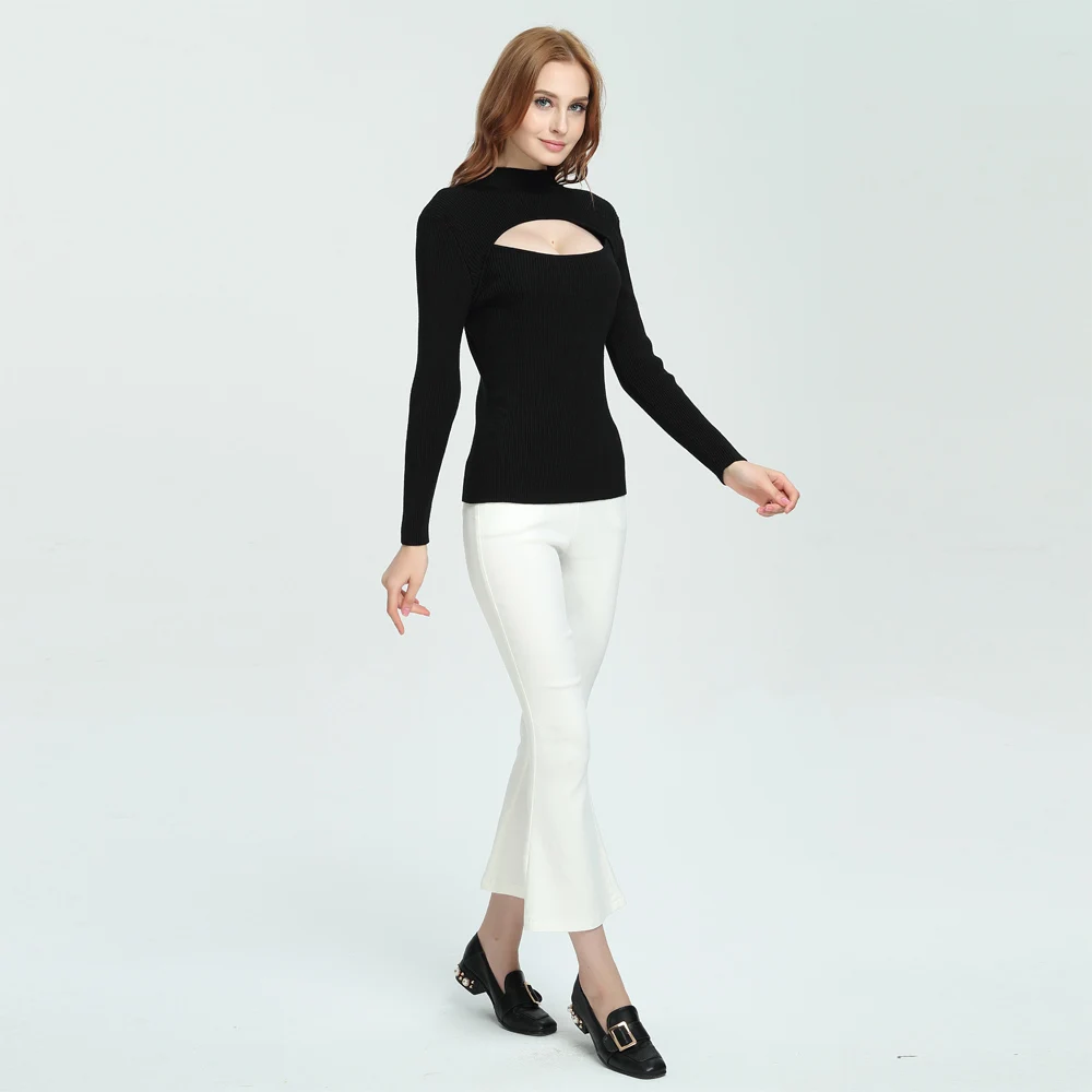 Autumn Winter Women Basic Sweaters 2019 Europe and America Open Chest Skinny Sweater Pullover Female Long Sleeve Knit Tops | Женская