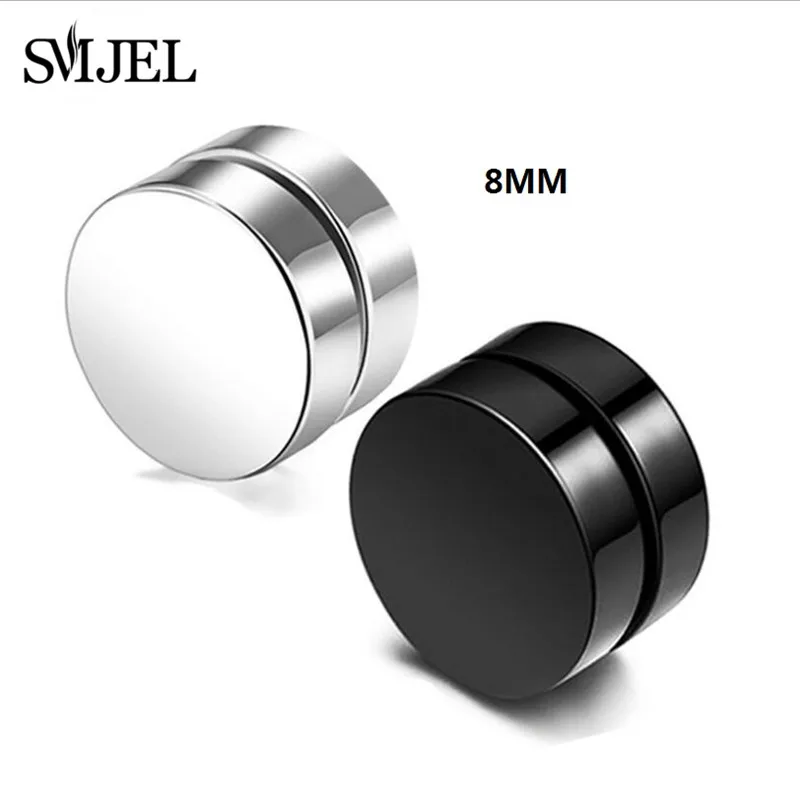 

SMJEL Mens Women Strong Magnet Round Punk Stud Earrings Stainless Steel Jewelry Magnetic Ear Studs No Hole Painless Earing bijou