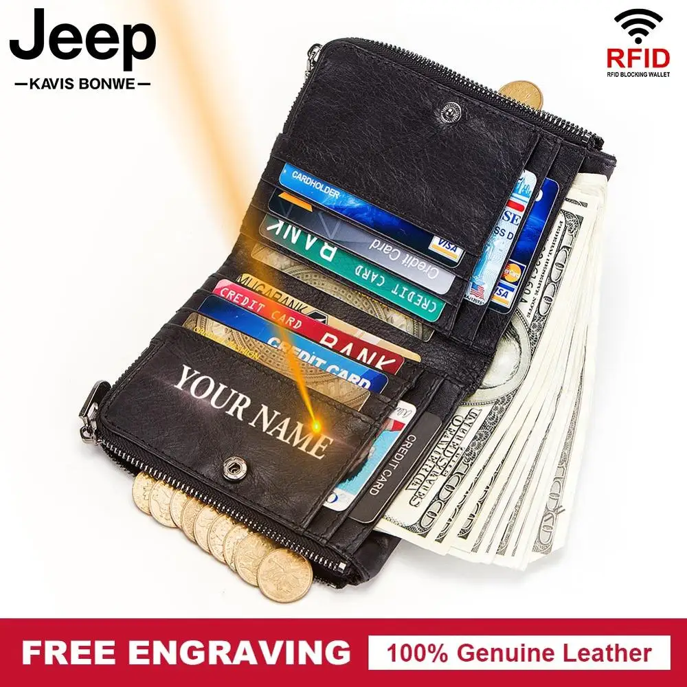 Free Engraving Cowhide Genuine Leather Wallet Men Coin Purse Small Mini Card Holder Vintage PORTFOLIO Portomonee Male Chain