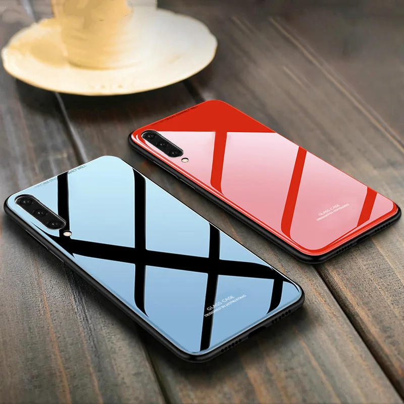 Чехол из закаленного стекла для samsung Galaxy A30 A50 жесткая стеклянная силиконовая