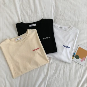 Футболка женская, с вышивкой букв, летняя, свободная, с коротким рукавом, в Корейском стиле, X238, 3 вида цветов