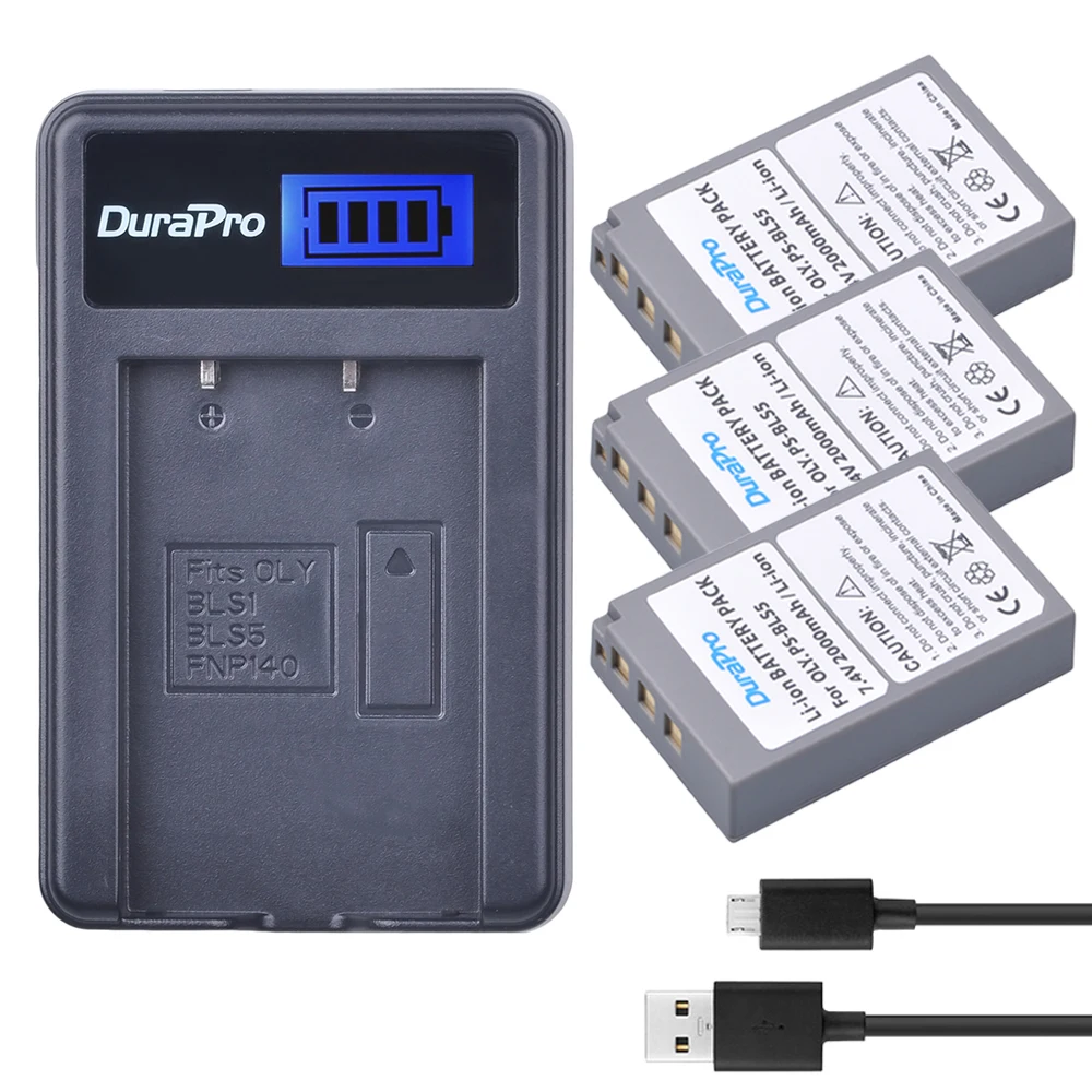 Durapro 3pc BLS-5 BLS5 PS-BLS5 аккумулятор + зарядное устройство USB LCD для OLYMPUS E450 E600 E620 EP1 EP2 EP3 EPL1 EPL2 EPL3 EPM2 EPL5 EPL6