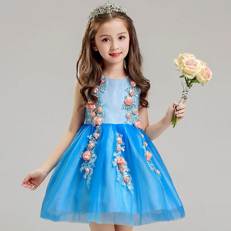 BlueElegant Girls Princess Dress Kids Party Dresses For Girl Wedding Christmas Children Fancy Costume 8 9 10 Year | Детская одежда и