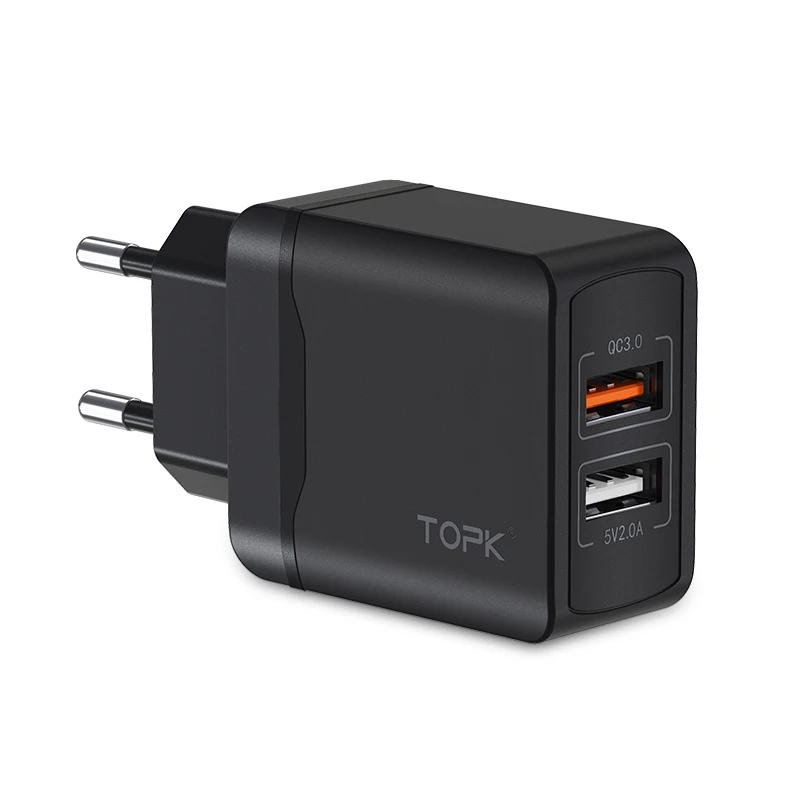 EU Black TOPK Quick Charge 3,0 28W QC 3,0 адаптер зарядного устройства с двойным USB EU вилка Дорожное настенное зарядное устройство для мобильного телефона для iPhone samsung Xiaomi - Тип штекера: EU Black