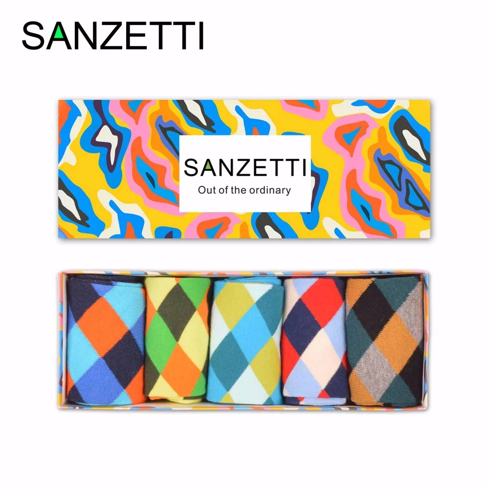 SANZETTI 5 пар/лот Подарочная коробка мужские цветные хлопковые носки с рисунком