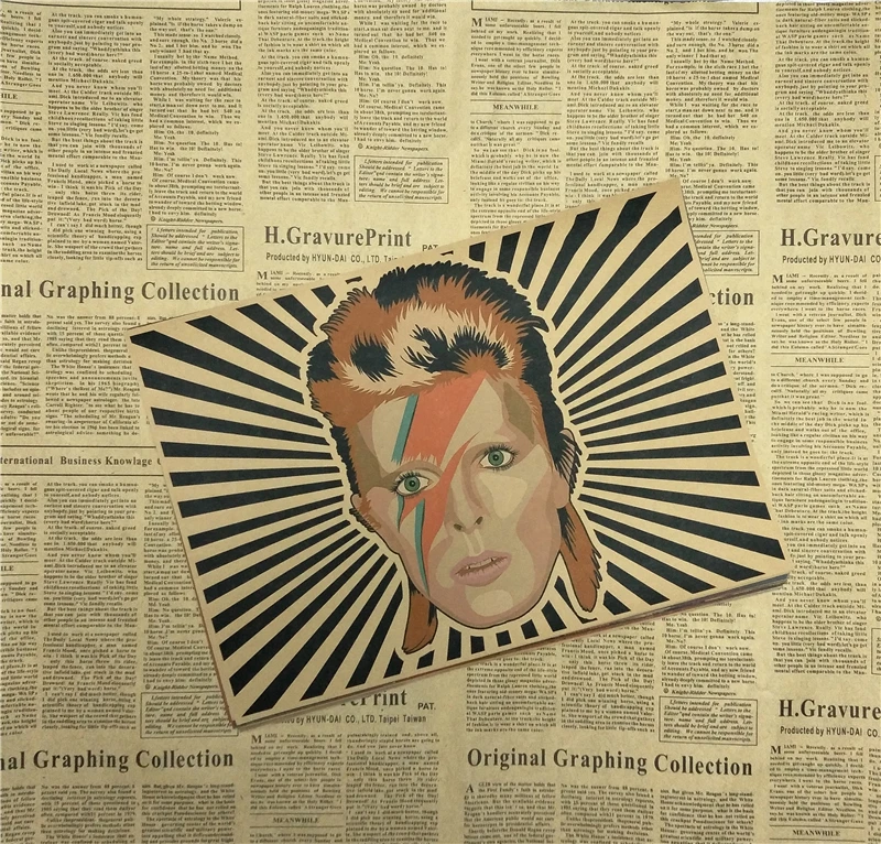 Винтажный ретро постер David Bowie в стиле рок группы музыки гитары матовая крафт