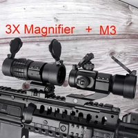 2in1 m3 3x magnifier scope optical sight red dot hunting scope collimator sight rifle reflex shooting l shaped mount