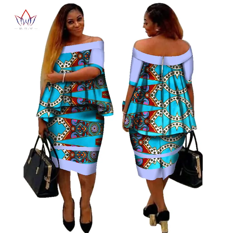 Африканский dashiki печати Женская одежда Двойка Топы корректирующие и Для тела кукурузы юбка Дизайн Мода г. плюс Размеры bintarealwax WY2890