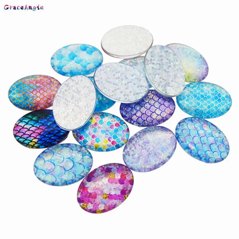 GraceAngie 10 шт Русалка Sequins весы кабошон Смешанные Круглые Овальные Стеклянные Камея